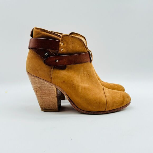 Rag and Bone Boots Womens 7 Brown Suede Ankle Bootie Distressed Heeled Shoes - Picture 1 of 9